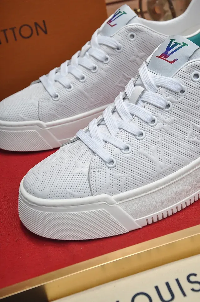 Louis Vuitton LV Trainer Chaussures Lifestyle Blanc Bleu Perforé Monogramme Partie Supérieure Semelle Plateforme Épaisse 3