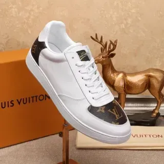 Louis Vuitton LV Trainer Blanco Marrón Cuero Monograma Paneles de Lona Estilo de Vida Sneakers