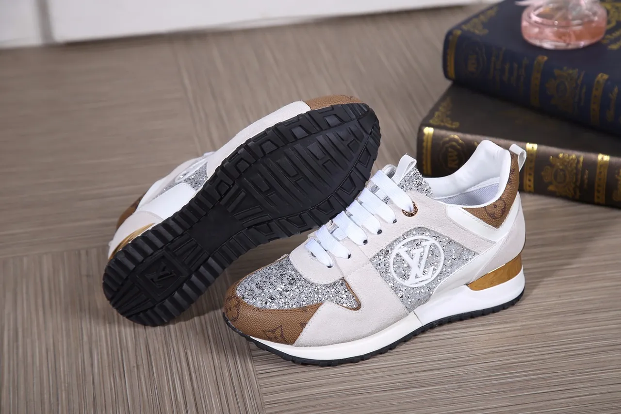 Louis Vuitton LV Trainer White Brown Mixed-Material Upper Glitter Panel Accents Chunky Sneakers 2