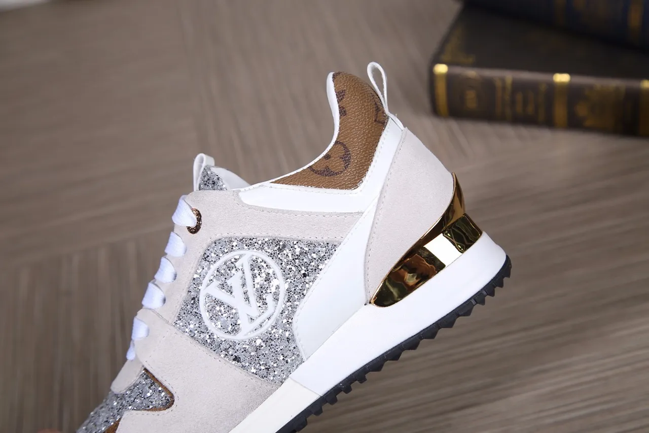 Louis Vuitton LV Trainer White Brown Mixed-Material Upper Glitter Panel Accents Chunky Sneakers 3