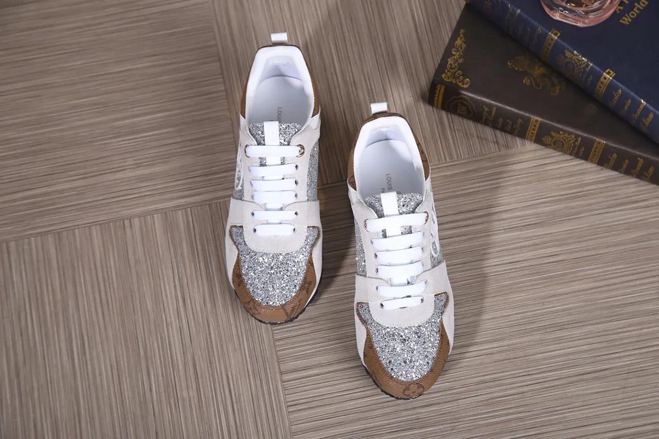 Louis Vuitton LV Trainer White Brown Mixed-Material Upper Glitter Panel Accents Chunky Sneakers 5