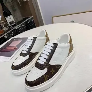 Louis Vuitton LV Trainer Zapatillas Lifestyle Blanco Marrón Monogram Lona Cuero Perforado Punta