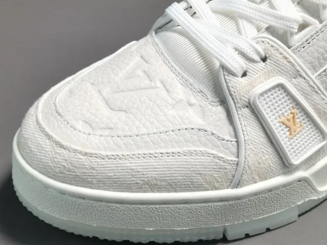 Louis Vuitton LV Trainer White Gold Monogram-Embossed Leather Multi-Strap Overlay Lifestyle Sneakers 10