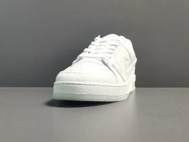 Louis Vuitton LV Trainer White Gold Monogram-Embossed Leather Multi-Strap Overlay Lifestyle Sneakers 14