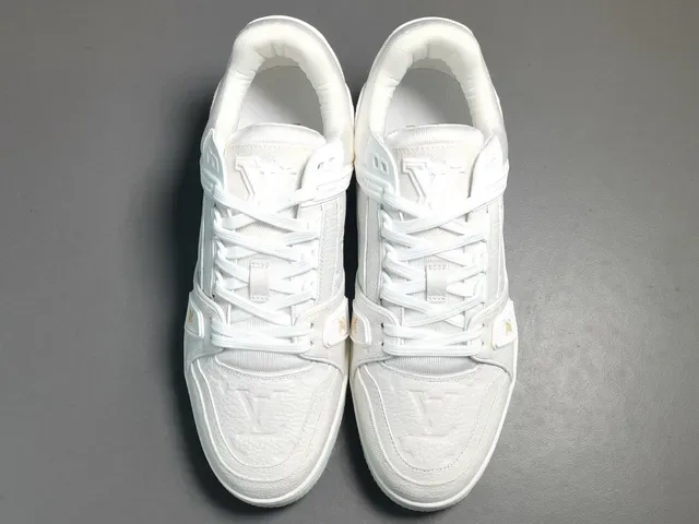 Louis Vuitton LV Trainer White Gold Monogram-Embossed Leather Multi-Strap Overlay Lifestyle Sneakers 15