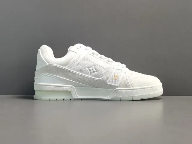 Louis Vuitton LV Trainer White Gold Monogram-Embossed Leather Multi-Strap Overlay Lifestyle Sneakers 17