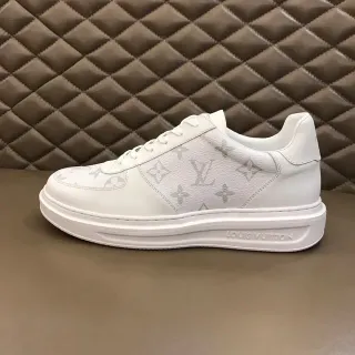 Louis Vuitton LV Trainer White Gray Monogram-Print Leather Platform Sole Lifestyle Sneakers