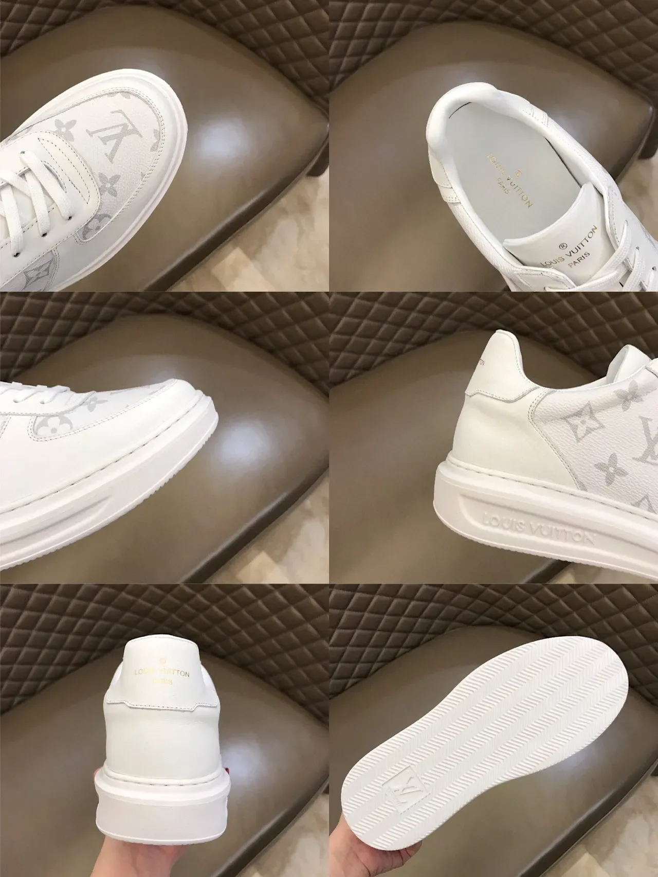 Louis Vuitton LV Trainer White Gray Monogram-Print Leather Platform Sole Lifestyle Sneakers 2