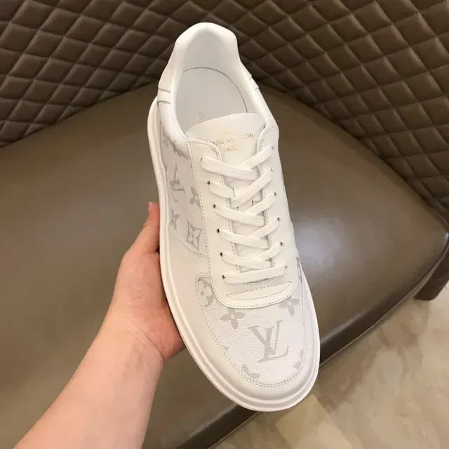 Louis Vuitton LV Trainer White Gray Monogram-Print Leather Platform Sole Lifestyle Sneakers 4
