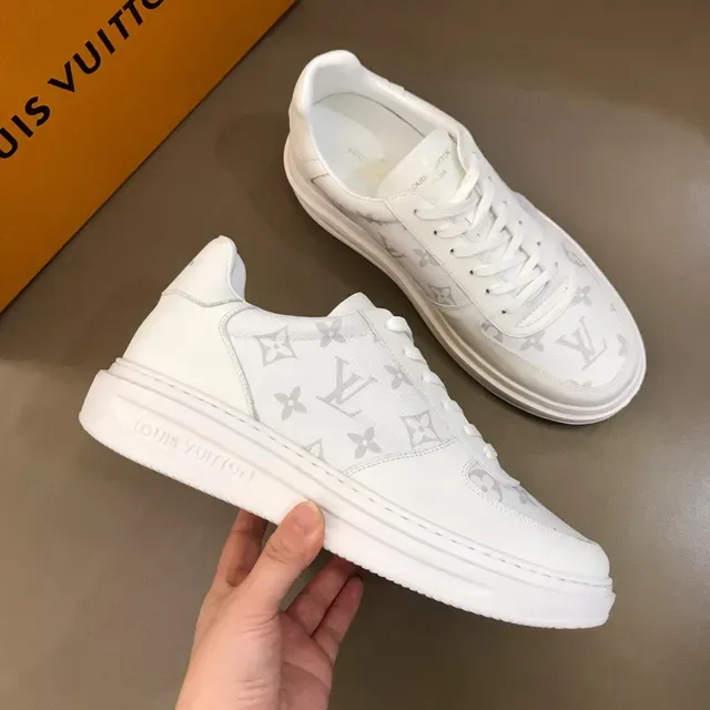 Louis Vuitton LV Trainer White Gray Monogram-Print Leather Platform Sole Lifestyle Sneakers 6