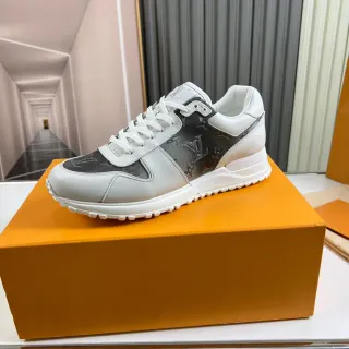 Louis Vuitton LV Trainer White Gray Monogrammed Leather Layered Panel Construction Lifestyle Sneakers