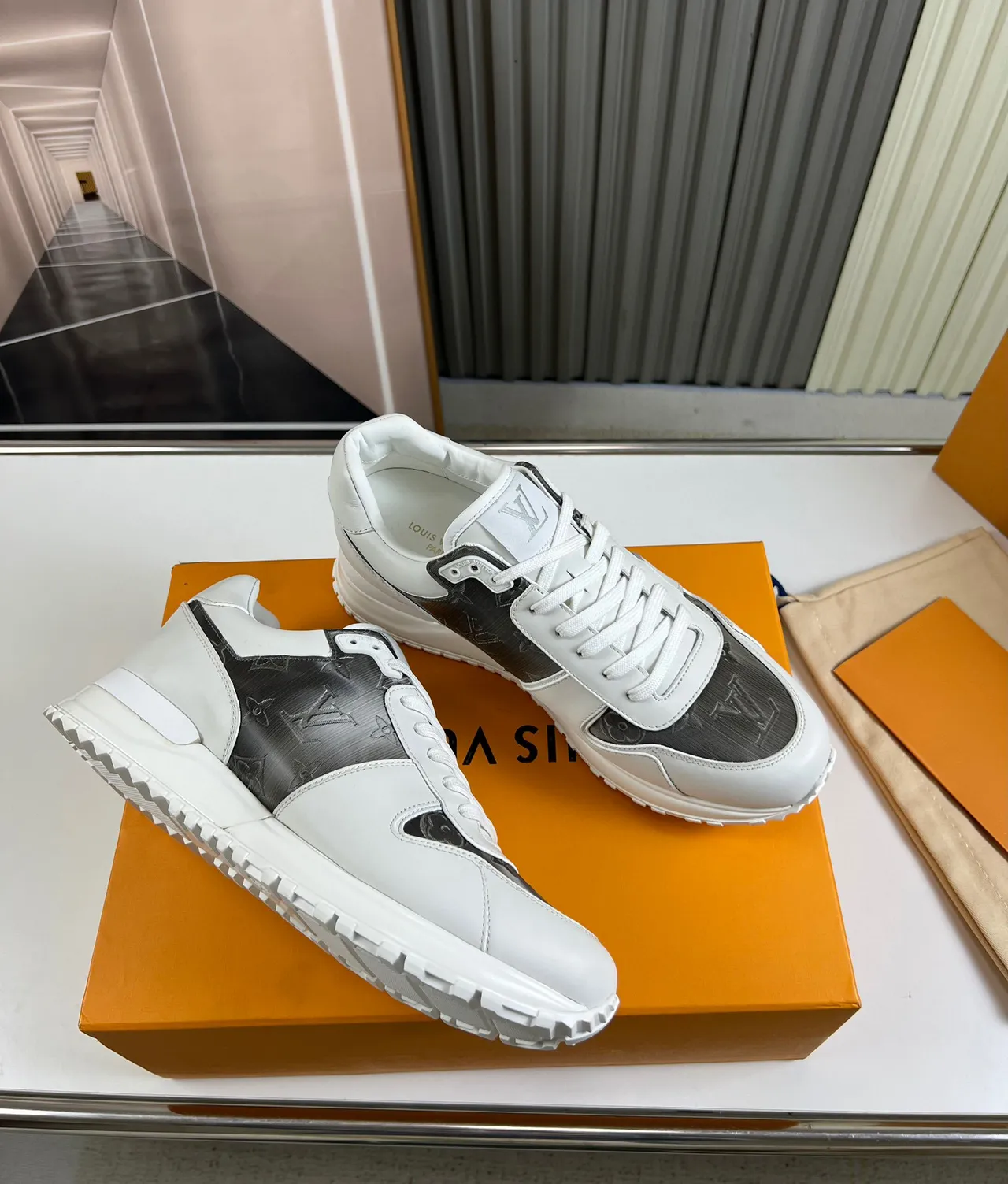 Louis Vuitton LV Trainer White Gray Monogrammed Leather Layered Panel Construction Lifestyle Sneakers 5