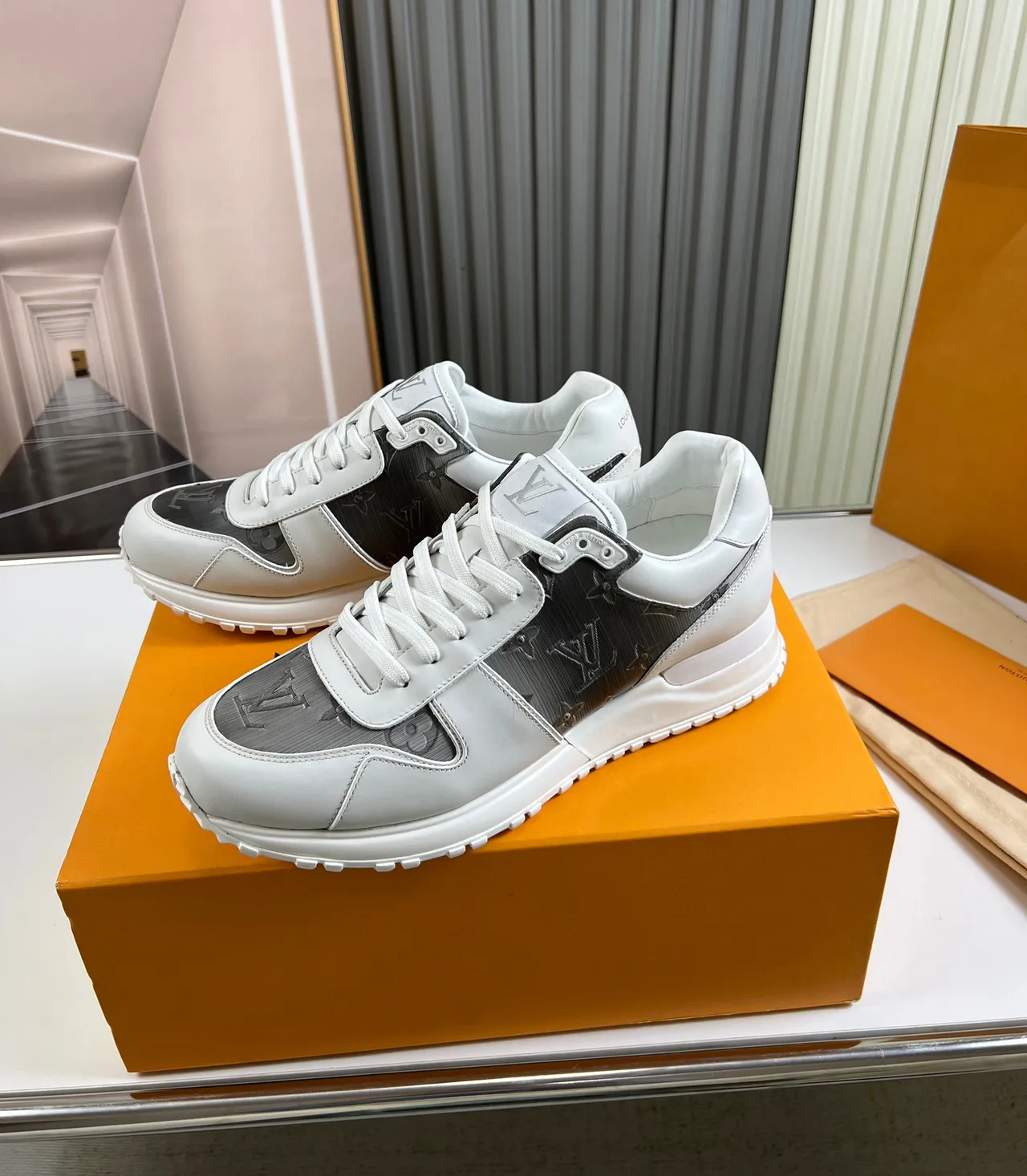 Louis Vuitton LV Trainer White Gray Monogrammed Leather Layered Panel Construction Lifestyle Sneakers 8