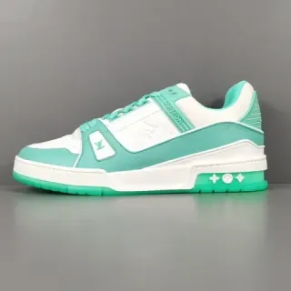 Louis Vuitton LV Trainer White Green Layered Leather And Textile Upper Wide Branded Strap Lifestyle Sneakers