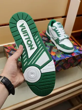 Louis Vuitton LV Trainer White Green Multi-Panel Leather And Mesh Monogrammed Accents Lifestyle Sneakers 2