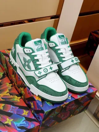 Louis Vuitton LV Trainer White Green Multi-Panel Leather And Mesh Monogrammed Accents Lifestyle Sneakers 5