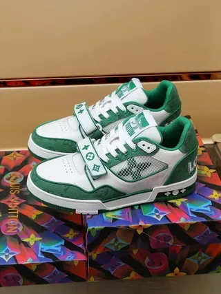 Louis Vuitton LV Trainer White Green Multi-Panel Leather And Mesh Monogrammed Accents Lifestyle Sneakers 6