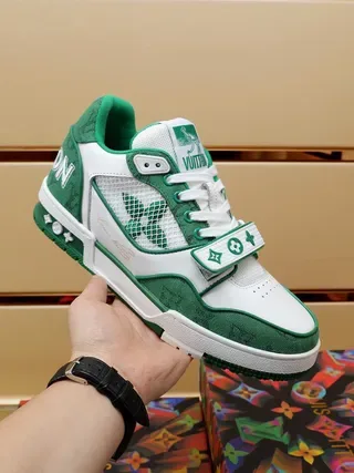 Louis Vuitton LV Trainer White Green Multi-Panel Leather And Mesh Monogrammed Accents Lifestyle Sneakers 7