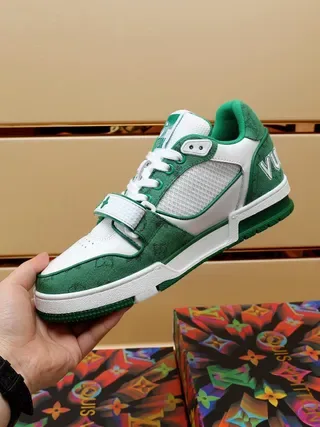 Louis Vuitton LV Trainer White Green Multi-Panel Leather And Mesh Monogrammed Accents Lifestyle Sneakers 8