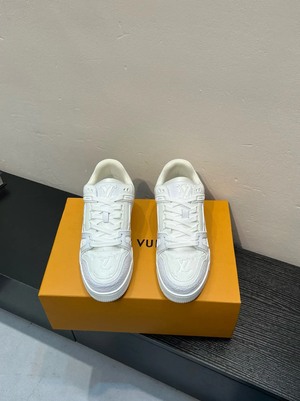 Louis Vuitton LV Trainer White Monogram-Embossed Leather Layered Strap Cage Lifestyle Sneakers 2