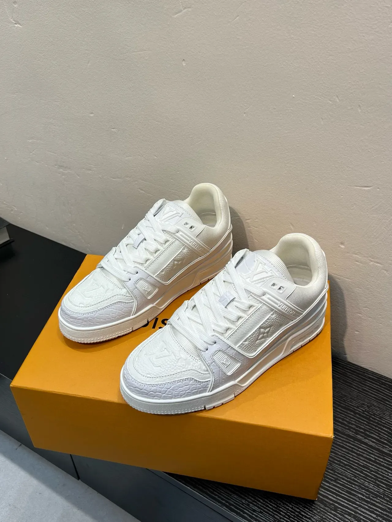 Louis Vuitton LV Trainer White Monogram-Embossed Leather Layered Strap Cage Lifestyle Sneakers 3