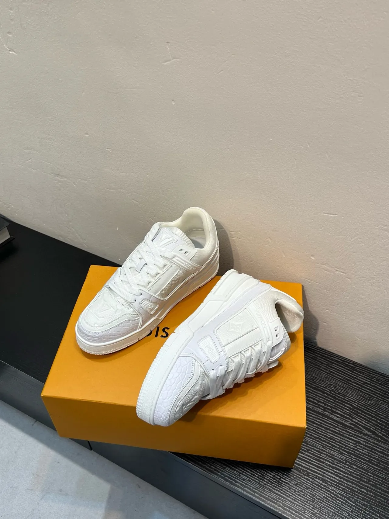 Louis Vuitton LV Trainer White Monogram-Embossed Leather Layered Strap Cage Lifestyle Sneakers 4