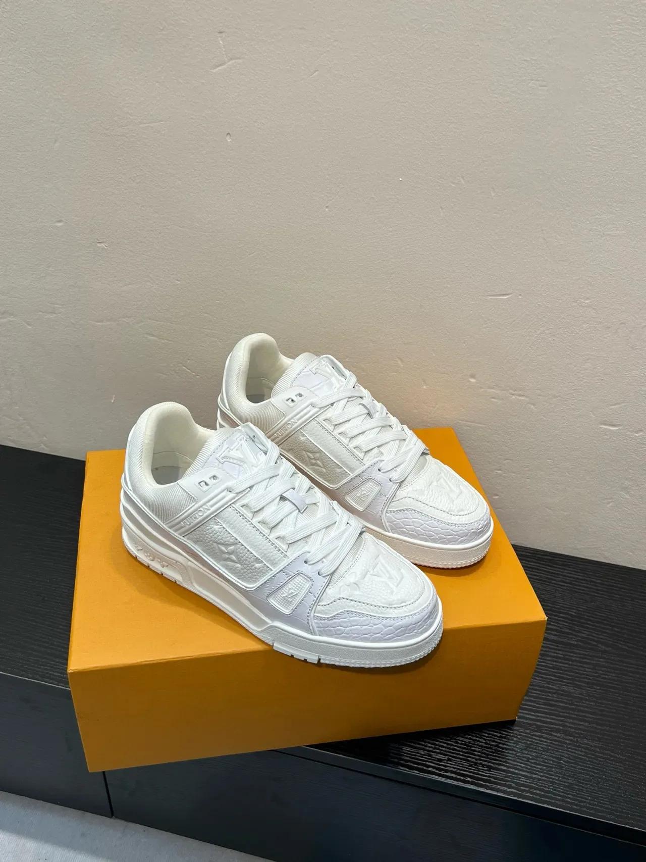 Louis Vuitton LV Trainer White Monogram-Embossed Leather Layered Strap Cage Lifestyle Sneakers 5