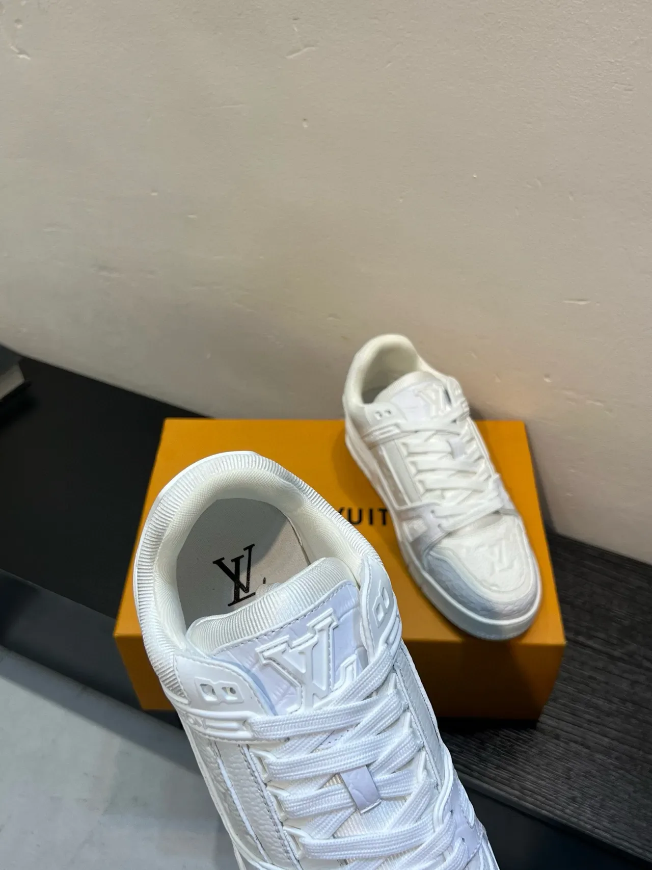 Louis Vuitton LV Trainer White Monogram-Embossed Leather Layered Strap Cage Lifestyle Sneakers 7