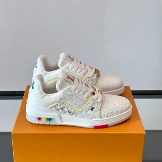 Louis Vuitton LV Trainer White Multicolor Embossed Monogram Leather Color-Blocked Piping Lifestyle Sneakers