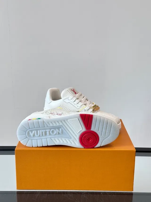 Louis Vuitton LV Trainer White Multicolor Embossed Monogram Leather Color-Blocked Piping Lifestyle Sneakers 2