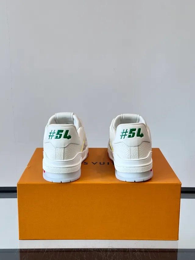Louis Vuitton LV Trainer White Multicolor Embossed Monogram Leather Color-Blocked Piping Lifestyle Sneakers 3