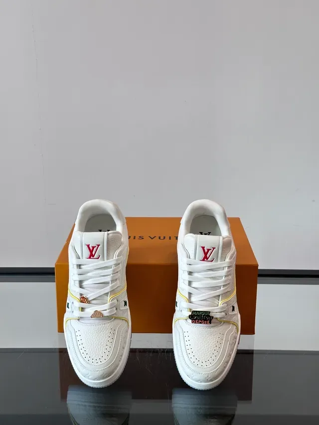Louis Vuitton LV Trainer White Multicolor Embossed Monogram Leather Color-Blocked Piping Lifestyle Sneakers 4