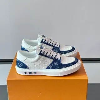 Louis Vuitton LV Trainer White Navy Monogram Canvas Leather Contrast Lifestyle Sneakers