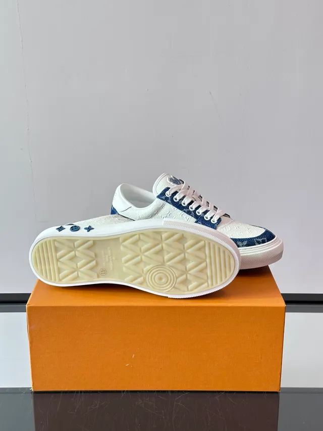 Louis Vuitton LV Trainer White Navy Monogram Canvas Leather Contrast Lifestyle Sneakers 2