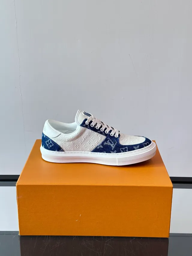 Louis Vuitton LV Trainer White Navy Monogram Canvas Leather Contrast Lifestyle Sneakers 3