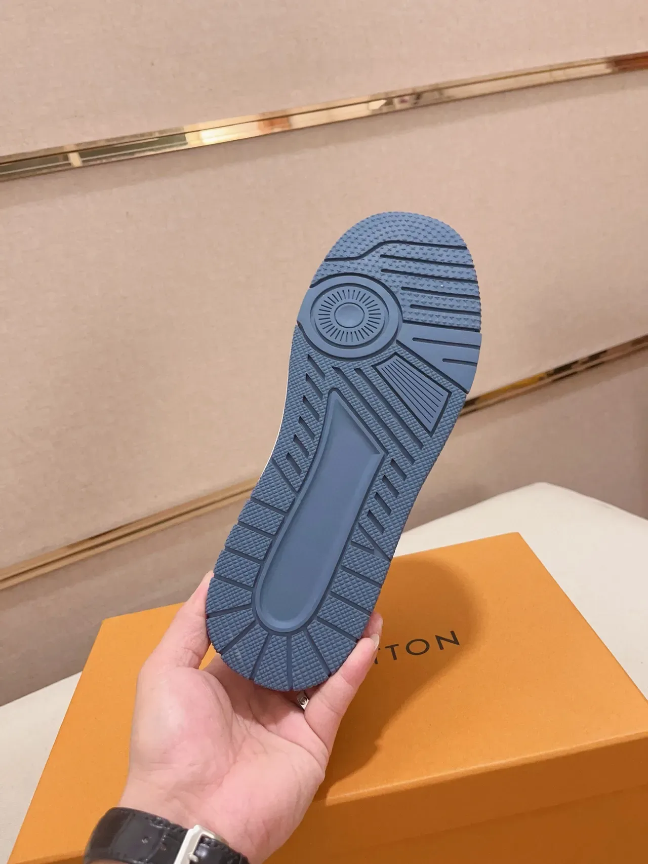 Louis Vuitton LV Trainer White Navy Monogram-Print Overlay Layered Side Strap Lifestyle Sneakers 9