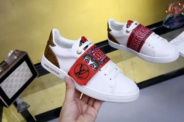 Louis Vuitton LV Trainer White Red Leather Low-Top Embroidered Strap Lifestyle Sneakers 2