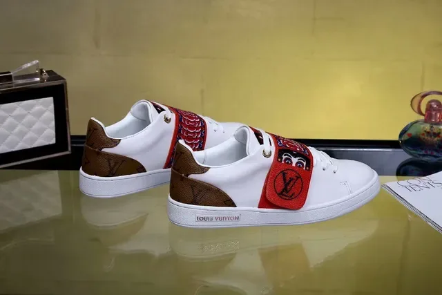 Louis Vuitton LV Trainer White Red Leather Low-Top Embroidered Strap Lifestyle Sneakers 3