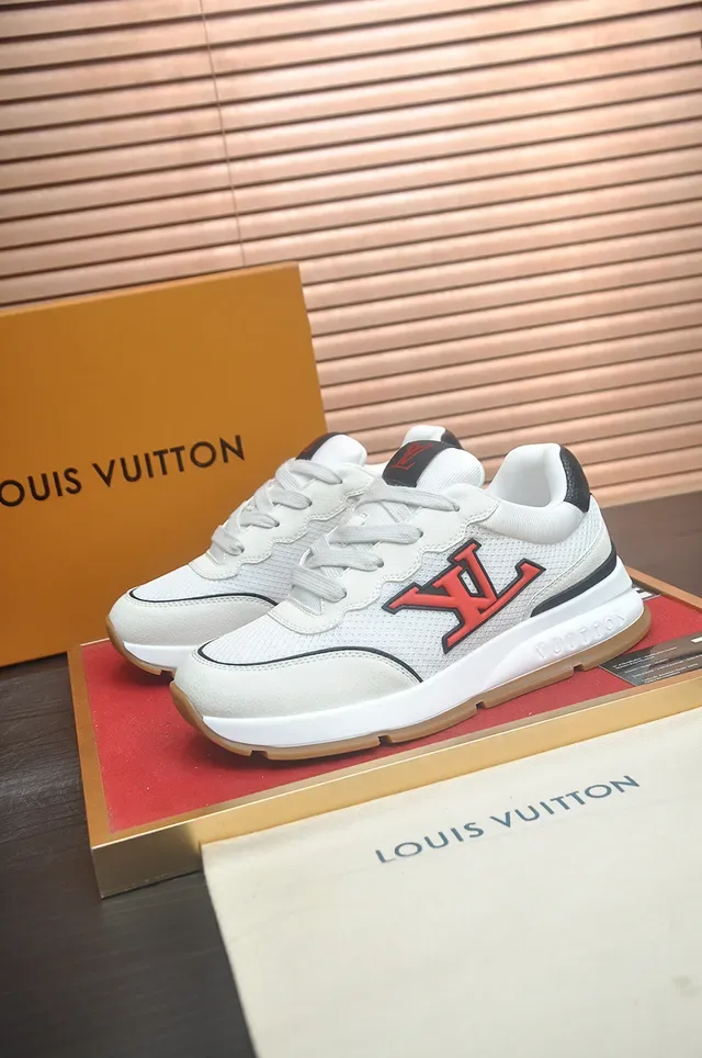 Louis Vuitton LV Trainer Sneakers Lifestyle Blancs et Rouges Low-Top Maille et Cuir 4