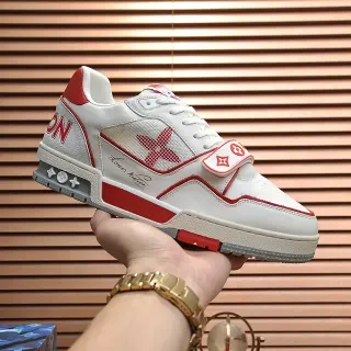 Louis Vuitton LV Trainer White Red Low-Top Mixed-Material Upper Lifestyle Sneakers