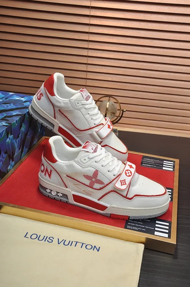 Louis Vuitton LV Trainer Chaussures Lifestyle Blanc et Rouge Low-Top Matériau Mixte Supérieur 5