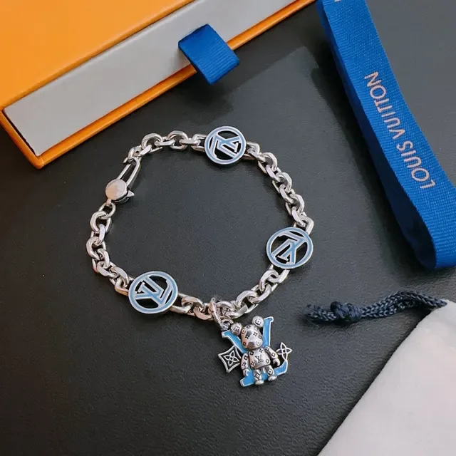 Louis Vuitton Monogram Bear Charm Silver Chain Bracelet 3