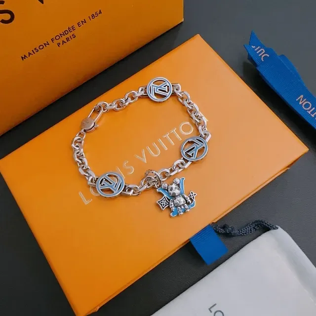 Louis Vuitton Monogram Bear Charm Silver Chain Bracelet 5