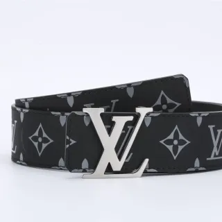 Louis Vuitton Monogram Belt Black Silver Polished LV Buckle Leather Belt