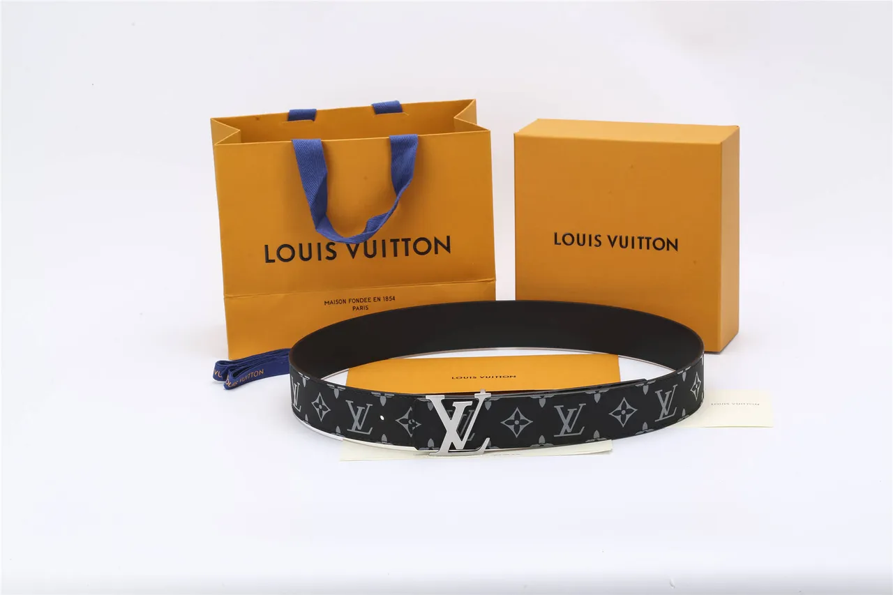 Louis Vuitton Monogram Belt Black Silver Polished LV Buckle Leather Belt 2