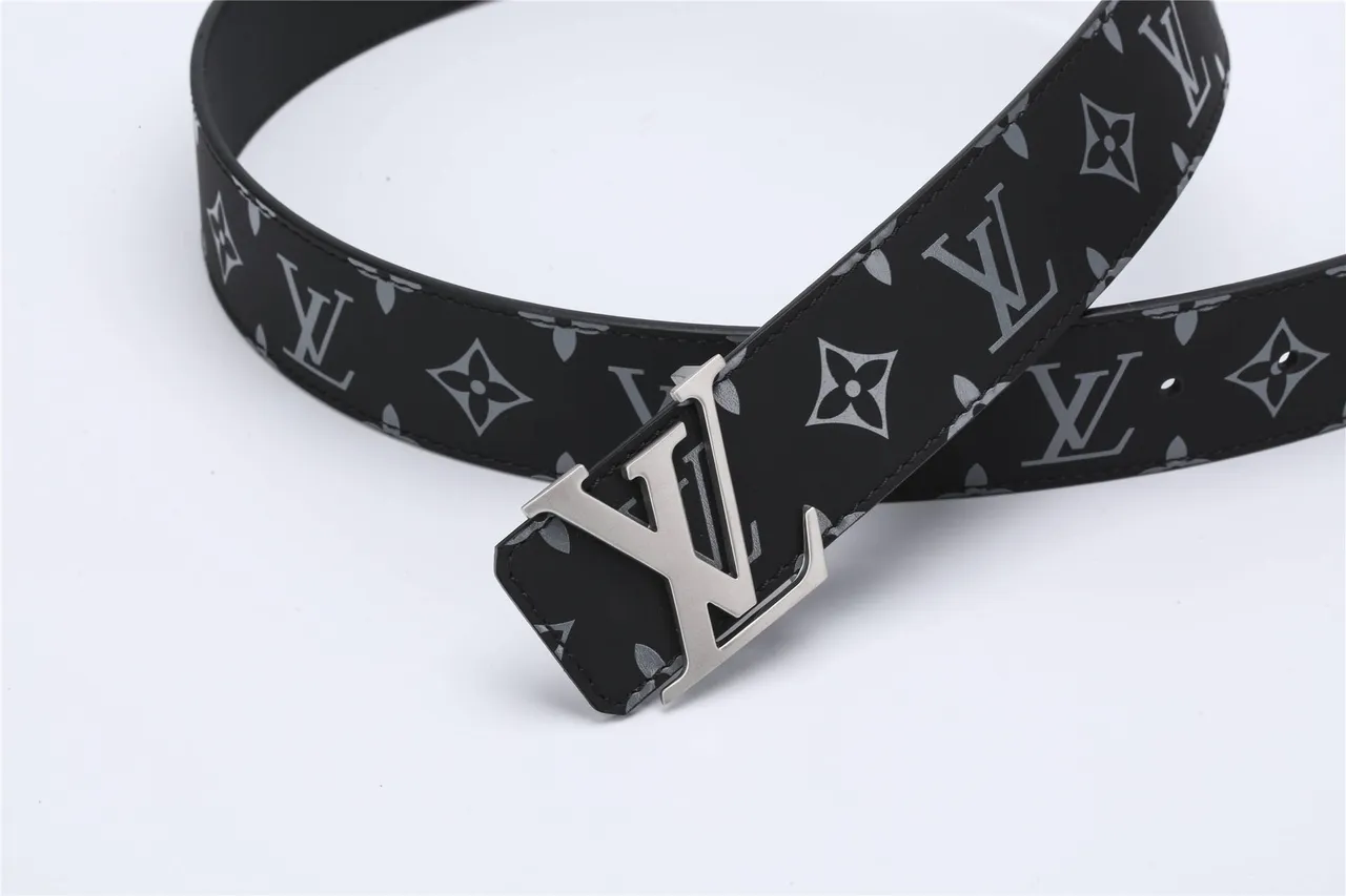 Louis Vuitton Monogram Belt Black Silver Polished LV Buckle Leather Belt 3