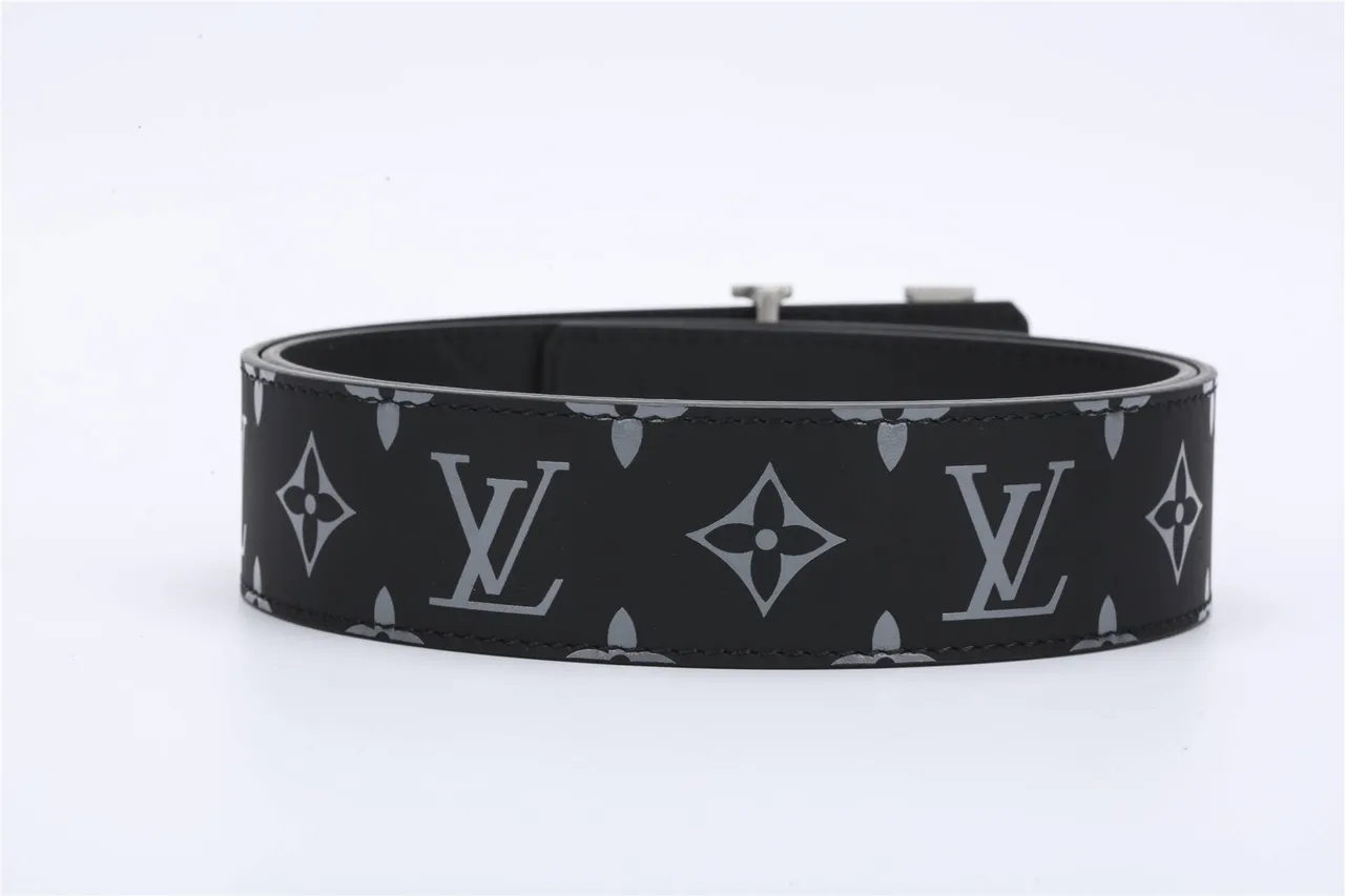 Louis Vuitton Monogram Belt Black Silver Polished LV Buckle Leather Belt 4
