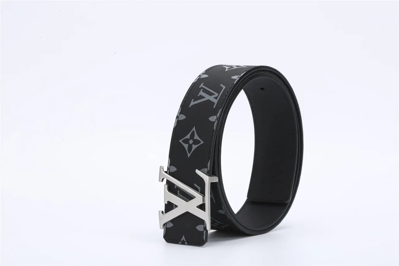 Louis Vuitton Monogram Belt Black Silver Polished LV Buckle Leather Belt 5