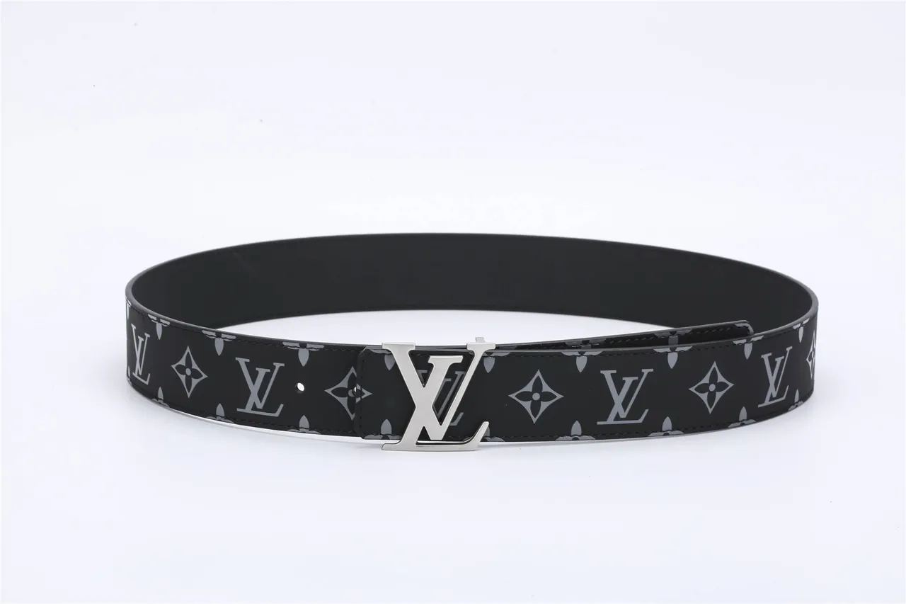 Louis Vuitton Monogram Belt Black Silver Polished LV Buckle Leather Belt 7