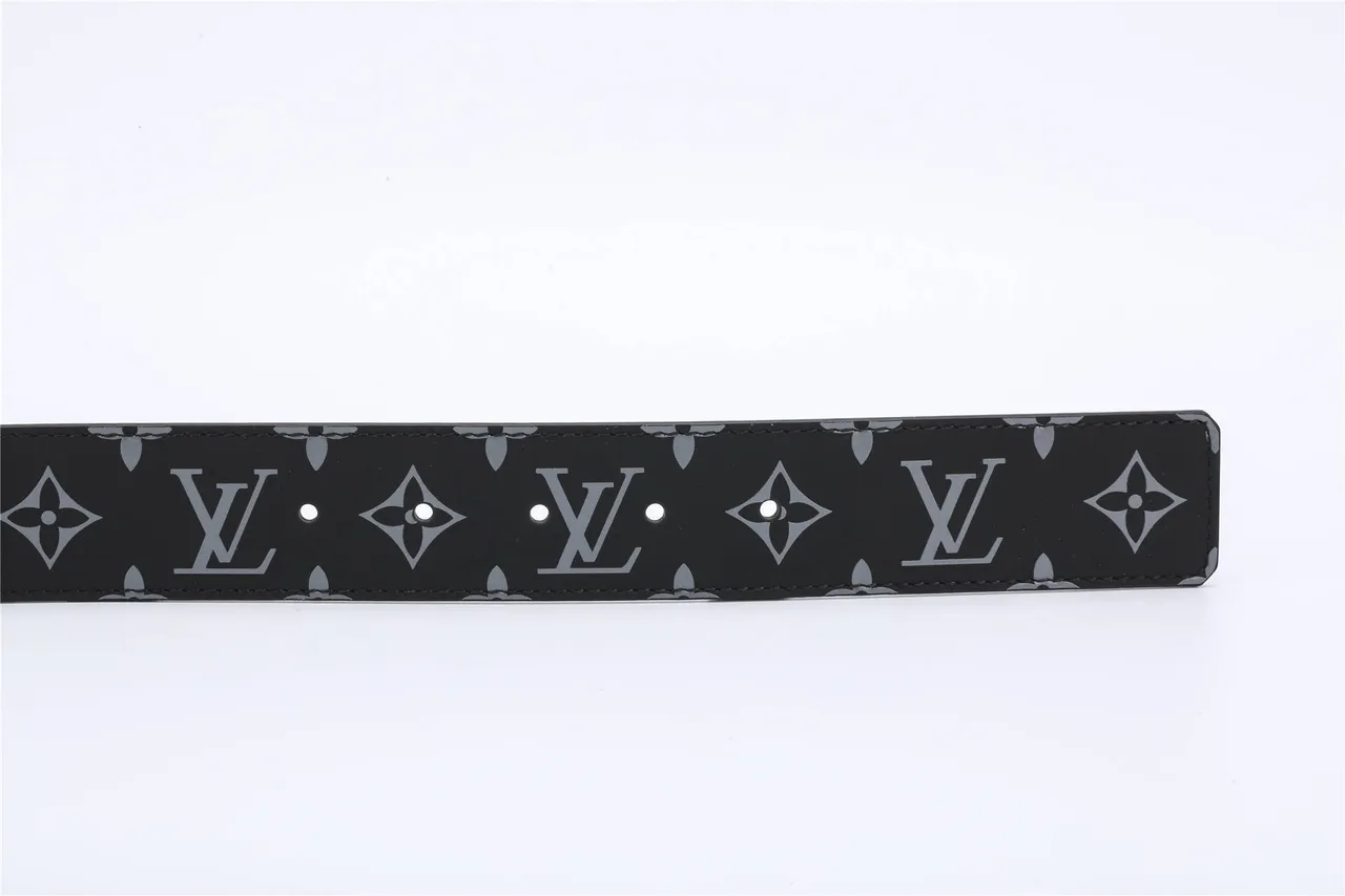 Louis Vuitton Monogram Belt Black Silver Polished LV Buckle Leather Belt 9